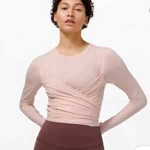 Lilulemon wrap waist, tie back, long sleeve top, size 12, pale pink, excellent!